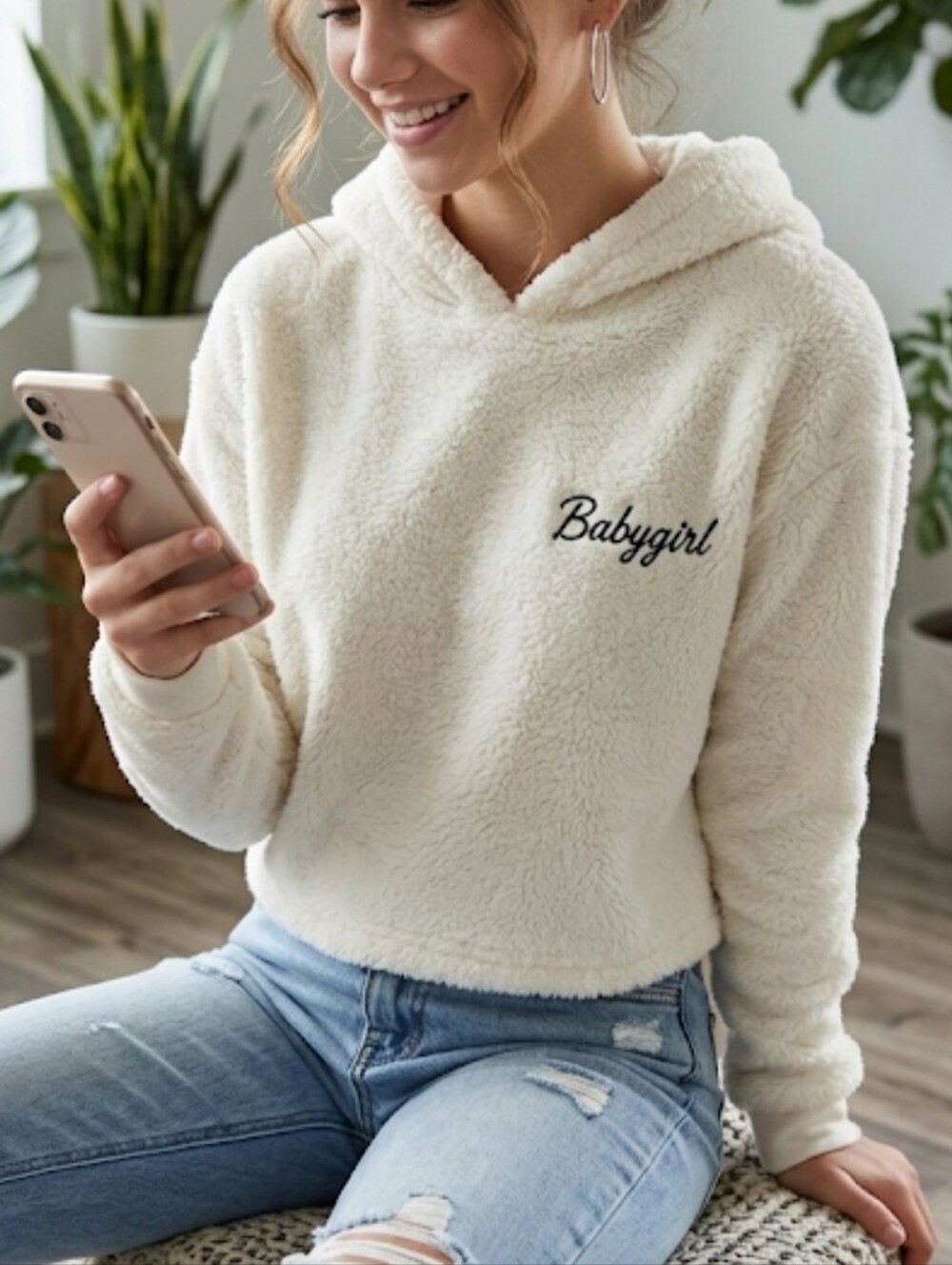 Cold Crush Size Medium Hoodie White Cropped Pullover Babygirl Long Sleeve